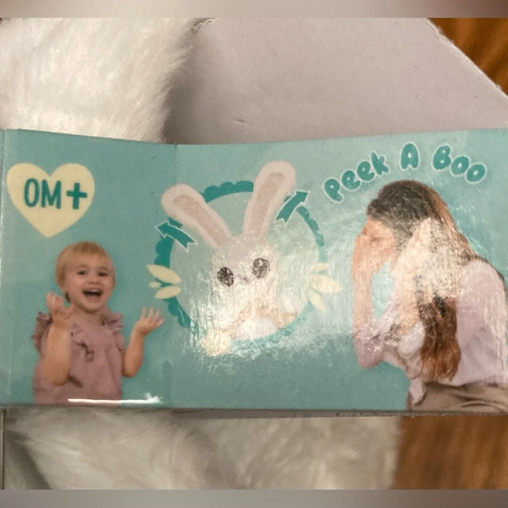 🌛🐰PeekaPets🐰🌜PEEK-A-BOO BUNNY PLUSH white w/peach ears/moon/bow tie✨NWT✨